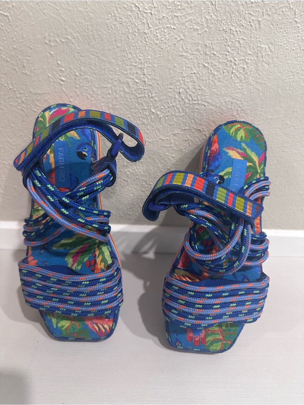 FARM Rio Blue Floral Rope Lace-Up Platform Sandals - Picture 3 of 5